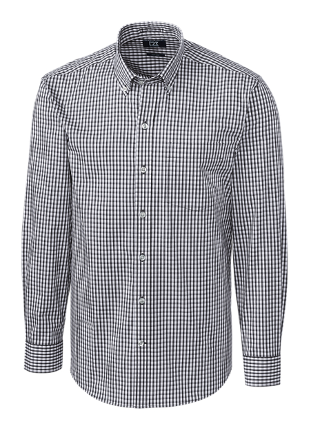 Mens Long Sleeve Dress Shirt, Gingham, Easy Care Stretch