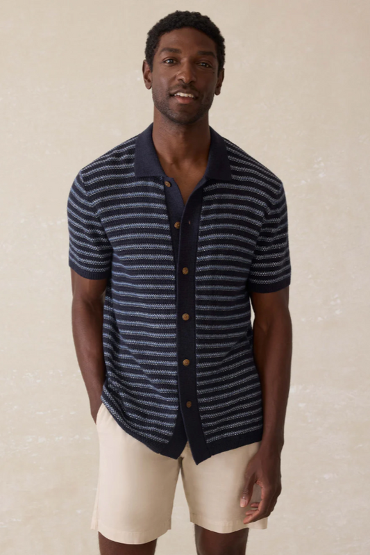 Faherty Short-Sleeve Sweater Shirt - Northern Depths Stripe