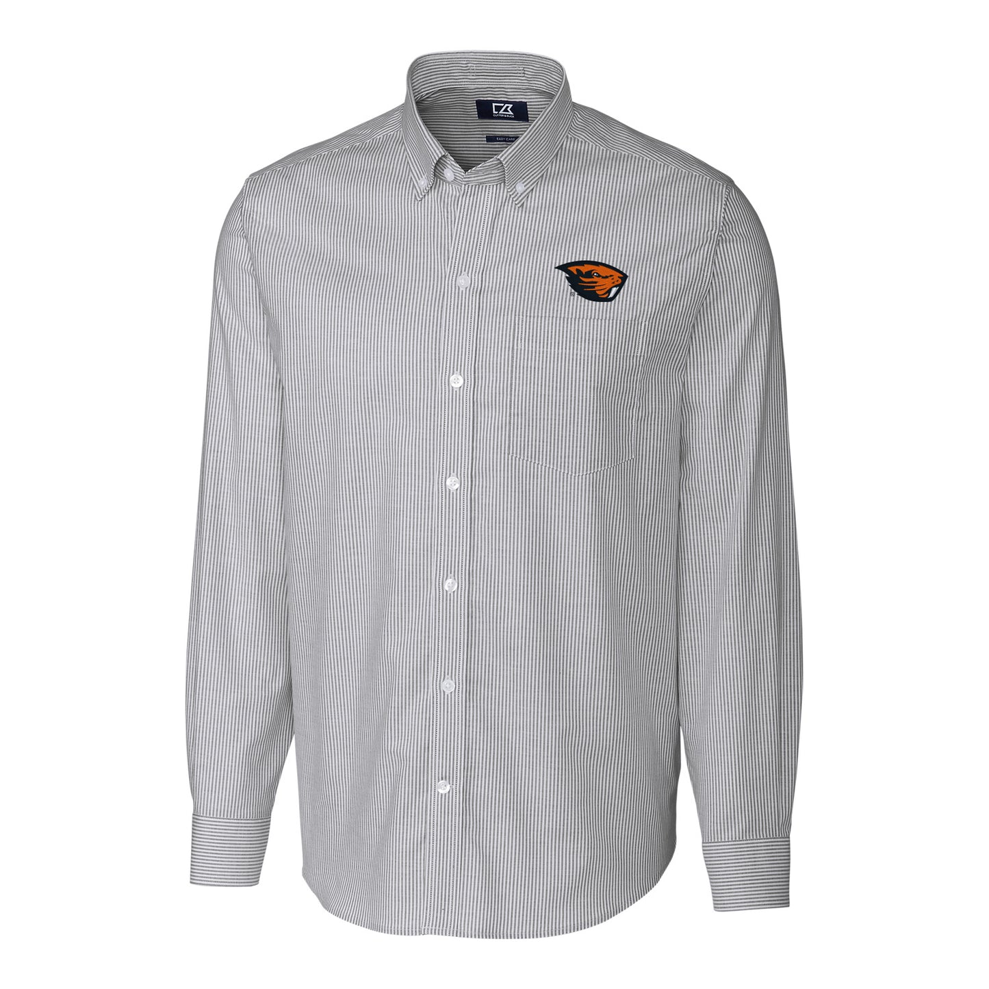 OSU Beavers Long Sleeve, Pinstripe, Button Down Oxford . Charcoal Pinstripe
