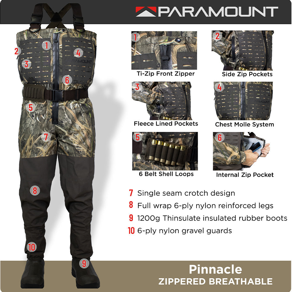 Paramount Breathable, Zippered, Bootfoot Wader. Bested Wader for Duck Hunting or Razor Clamming! Camo or Brown