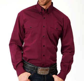 Button Front Western Shirt Wine