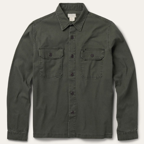 Stretch Canvas Button Shirt Jacket