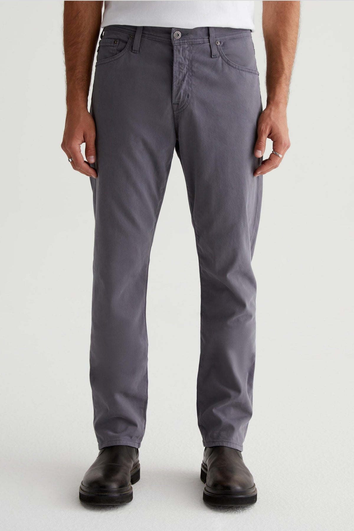 AG Everett slim straight jean in Folkestone Grey, a comfortable, versatile denim staple that dresses up for dinner or down for weekends and everyday wear