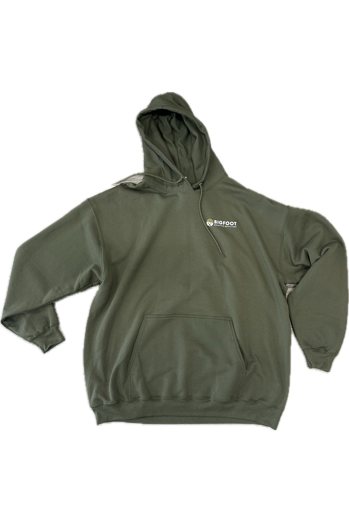Bigfoot Mountain Outfitters original hoodie in Green, a cozy pullover for all your adventures in the Pacific Northwest, from campfires and hikes to game days and rainy weekends