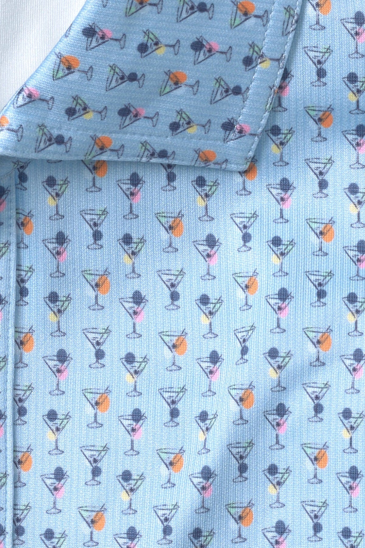 Johnston & Murphy XC4 Performance Martini Print Polo in Blue Multi Martini, a polished, comfortable polo for the golf course, the office, summer dinners and weekends