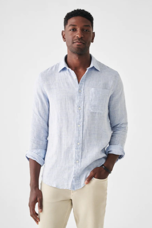 Faherty Laguna Linen Shirt - Light blue melange