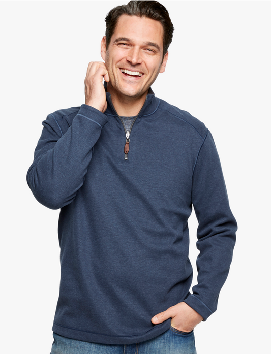 Johnston & Murphy Reversible Solid 1/4 Zip Navy/Brown