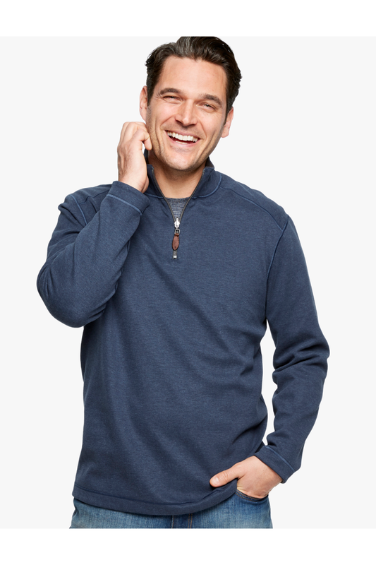 Johnston & Murphy Reversible Solid 1/4 Zip Navy/Brown