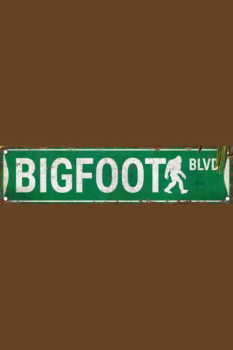 Bigfoot Mountain Outfitters Bigfoot Blvd sign, a fun 16 x 4 inch street-style sign that adds Pacific Northwest humor to a garage, man cave, cabin, porch or kid's room, a great gift for Bigfoot believers