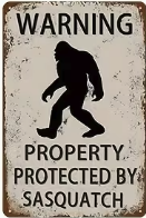 Bigfoot Mountain Outfitters Warning Bigfoot sign, a vintage-style metal Sasquatch sign that adds humor to a farmhouse, yard, office, garage or cabin, a fun gift for Bigfoot fans