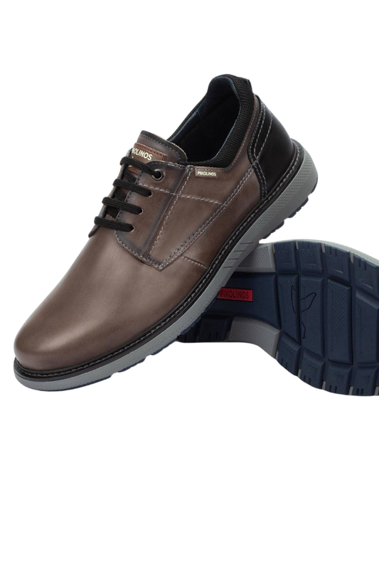 Pikolinos Bilbao shoe in Dark Grey, a comfortable modern lace-up for the office, dinners out, travel and dressing up jeans on the weekend