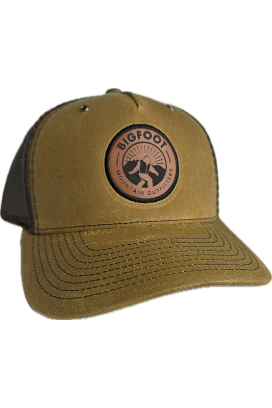 Bigfoot Mountain Outfitters Hawthorne mesh hat in Whiskey/Brown, a classic trucker hat for fishing, hiking, yard work, road trips and everyday Pacific Northwest adventures
