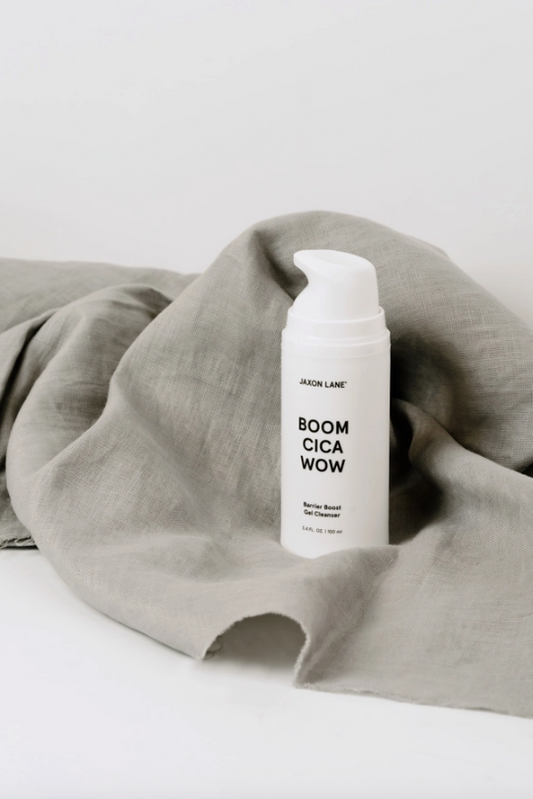 Jaxon Lane Boom Cica Wow cleanser, a barrier-protecting men's face wash that clears away daily grime for a fresh start to the morning or a clean finish after the gym, a great grooming gift