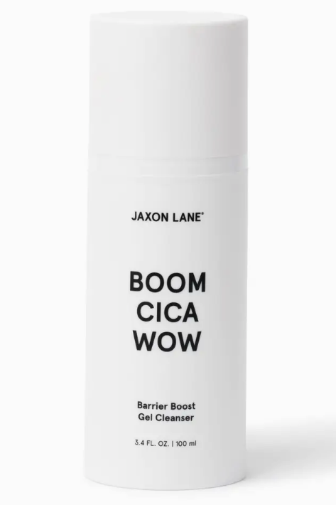 Jaxon Lane Boom Cica Wow cleanser, a barrier-protecting men's face wash that clears away daily grime for a fresh start to the morning or a clean finish after the gym, a great grooming gift