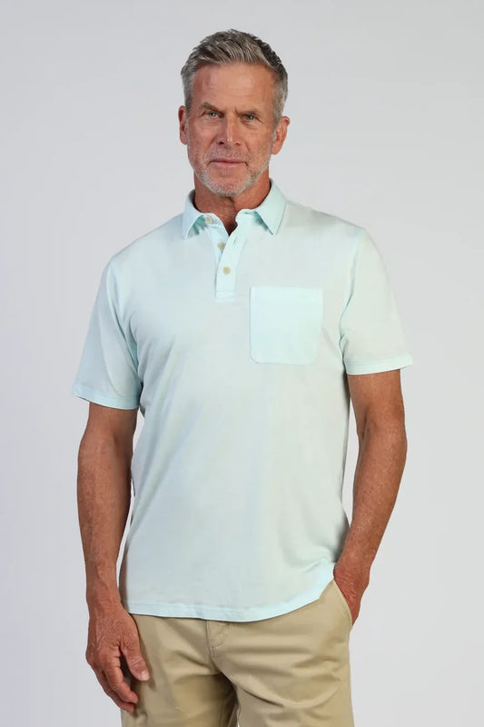 True Grit Bowery Burnout Slit Polo - Spring Blue, a polished, comfortable polo for the golf course, the office, summer dinners and weekends