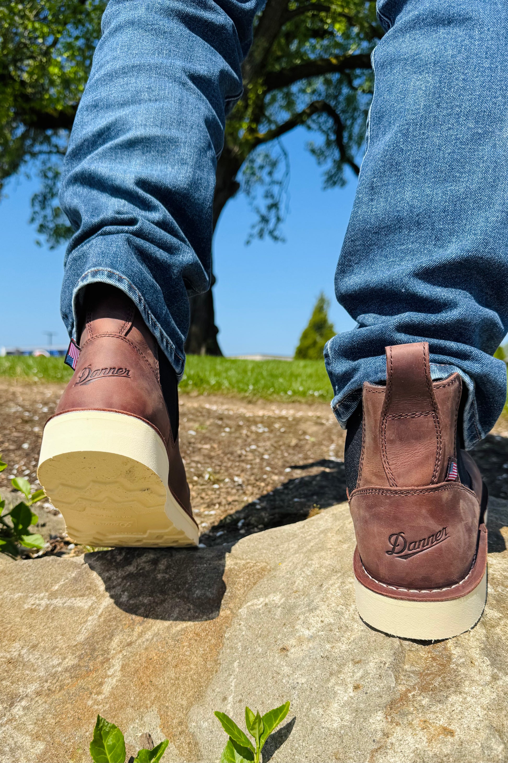 Danner Bull Run Chelsea boot in 6 inch Brown leather, an easy pull-on work boot built for service calls, the wood shop, yard work and everyday wear with jeans