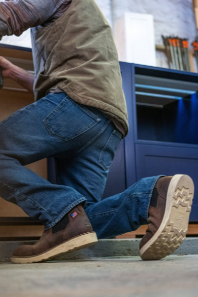 Danner Bull Run Chelsea boot in 6 inch Brown leather, an easy pull-on work boot built for service calls, the wood shop, yard work and everyday wear with jeans