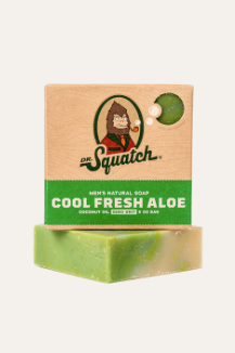 Dr. Squatch Cool Fresh Aloe soap, a green men's bar soap made with aloe that cleans without drying, perfect after sun, sports or a long workday
