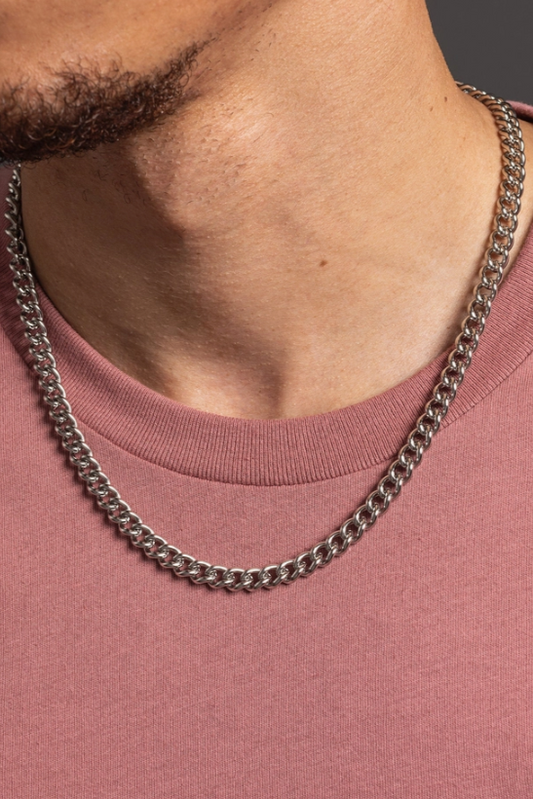 We Are All Smith curb style link chain 7mm, a waterproof, durable men's chain necklace for everyday wear at the gym, the beach, nights out and on the job