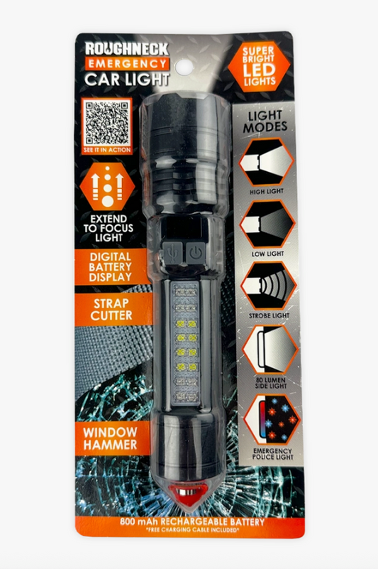 Roughneck emergency car LED light and multi tool, a must-have glovebox safety tool with a bright light for roadside emergencies, road trips and winter driving, a practical gift