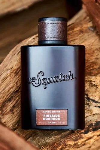 Dr. Squatch Fireside Bourbon cologne with cedarwood, clove and patchouli, a warm, rugged scent for date nights, holiday parties and evenings out, a great gift for him