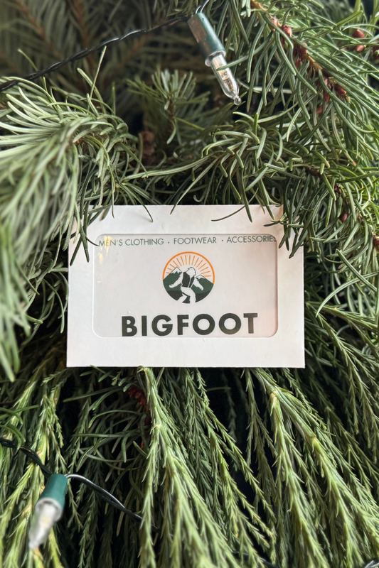 Bigfoot Mountain Outfitters gift card, the easy gift for anyone who loves the outdoors, perfect for birthdays, holidays, Father's Day and thank-yous
