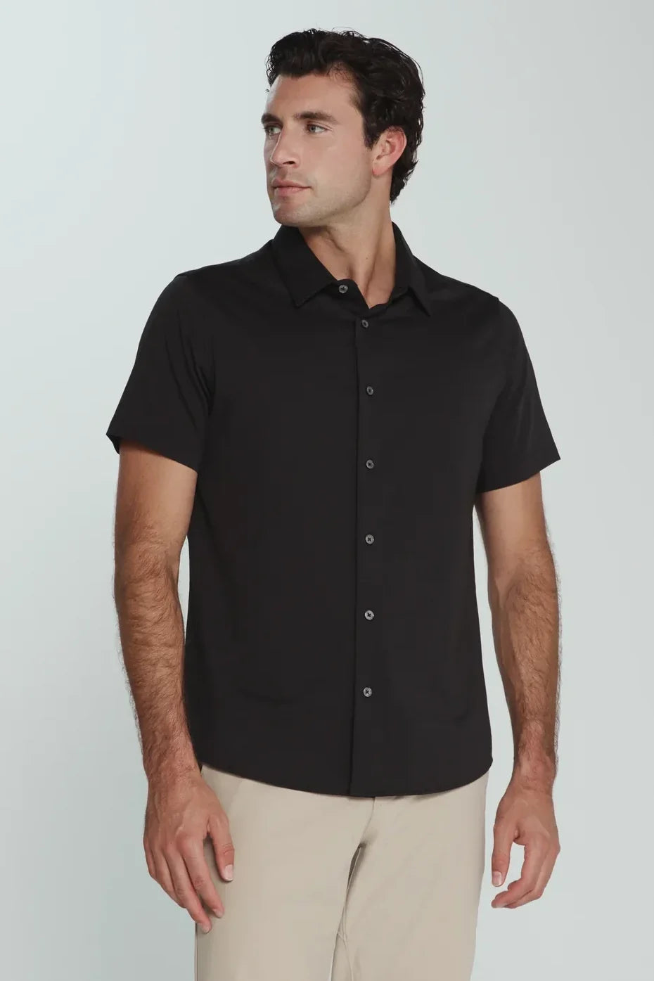 7 Diamonds Girona shirt in Black, a short sleeve button-up in the same comfortable Girona fabric for summer nights out, vacations and weddings