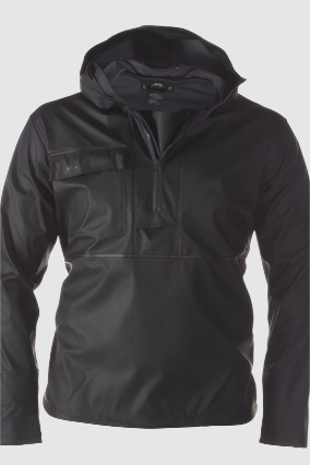 Bigfoot Mountain Outfitters BMO Granyte River Runner anorak rain jacket in Black, a waterproof, durable pullover for fishing, rafting, hiking and rainy Pacific Northwest days