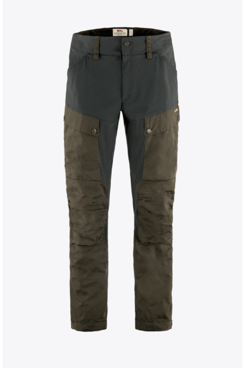Fjällräven Keb trousers in Dark Olive/Grey, durable, stretchy hiking pants for trekking, backpacking, hunting and rugged outdoor days