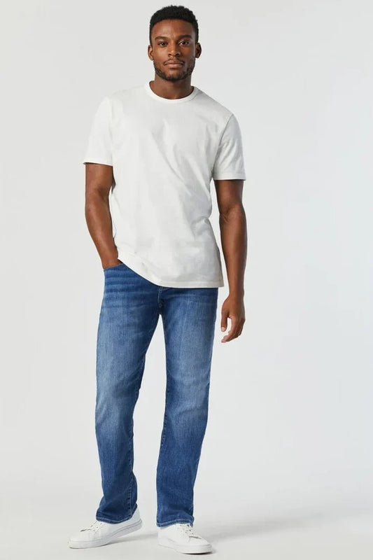 Mavi Marcus Slim Straight Jean - Mid Foggy Feather Blue, comfortable, versatile denim that dresses up for dinner or down for weekends and everyday wear
