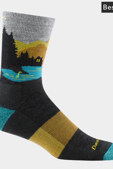 Darn Tough Men's Close Encounters Micro Crew Midweight Hiking Sock in Eclipse, cushioned socks that keep feet comfortable on hikes, workdays and travel