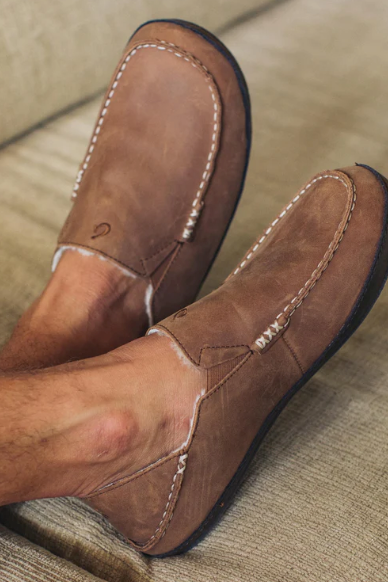 Olukai Moloa Slipper - Toffee/Dk Wood, a cozy slipper for lazy mornings, lounging at home and quick trips outside