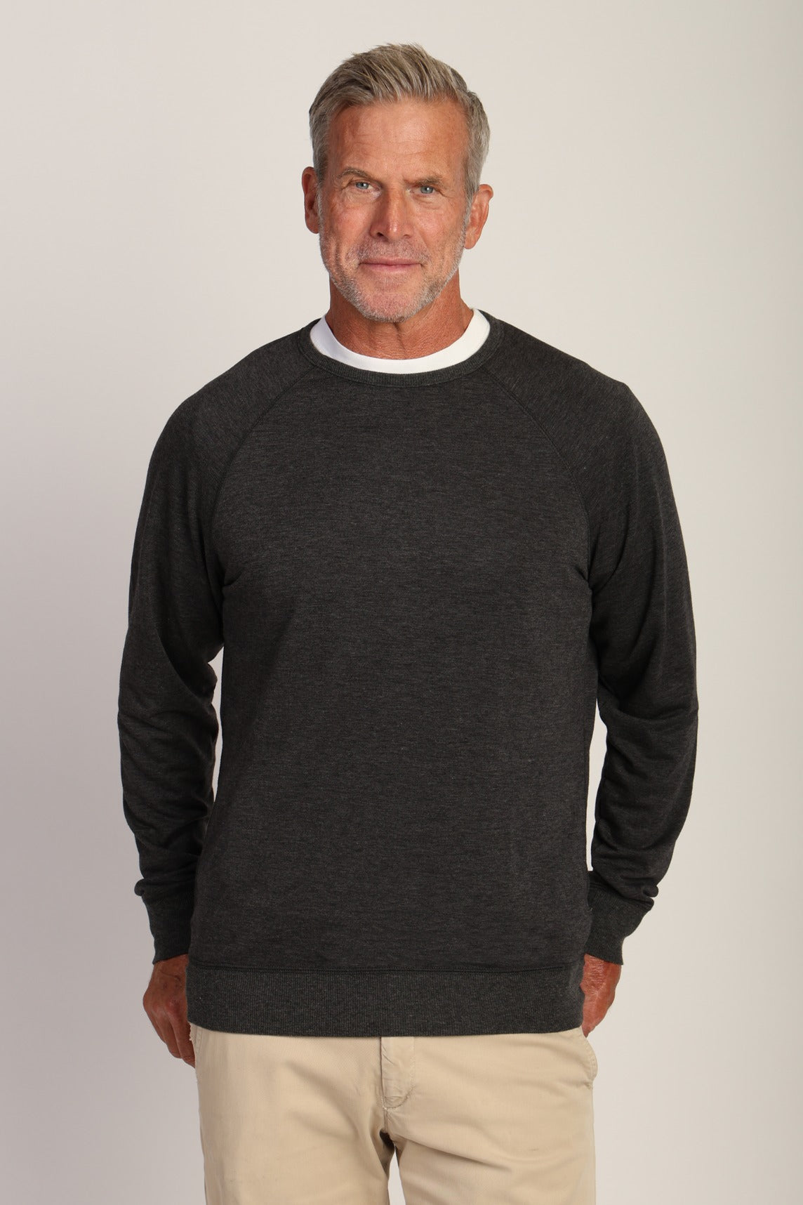 True Grit Raglan Sweatshirt - Vintage Charcoal, a soft, comfortable layer for cool evenings, travel days, campfires and weekend errands