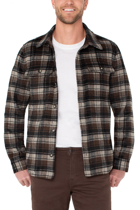 Liverpool Shirt Jacket - Putty/Brown/Black, a versatile jacket for cool mornings, fall weekends, travel and everyday layering