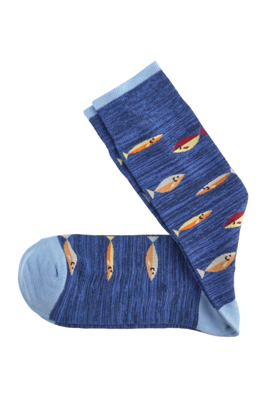 Johnston & Murphy Space-Dyed Socks-Fish in Blue Fish, fun, comfortable socks that add personality to work outfits and make an easy gift