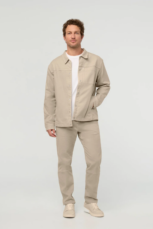 DUER Stretch Canvas Work Jacket in Garment Dye Sand, a rugged, good-looking layer for the office, outdoor adventures and chilly evenings