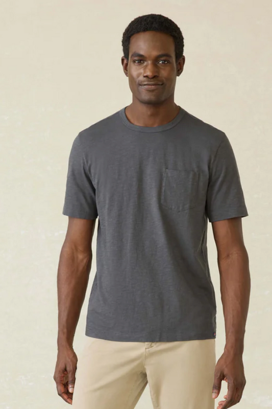 Faherty Sunwashed Pocket Tee - Graphite, a soft, comfortable tee for everyday wear, layering, travel and weekend adventures