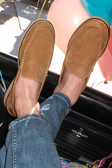 Johnston & Murphy Upton Perfed Venetian Loafer - Snuff in Snuff Nubuck, an easygoing, stylish shoe that goes from workdays to date nights and weekend errands