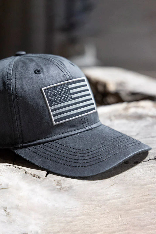 Paramount Outdoors Waxed Cloth American Flag Cap - Black, a go-to hat for fishing trips, yard work, game days and everyday outdoor wear